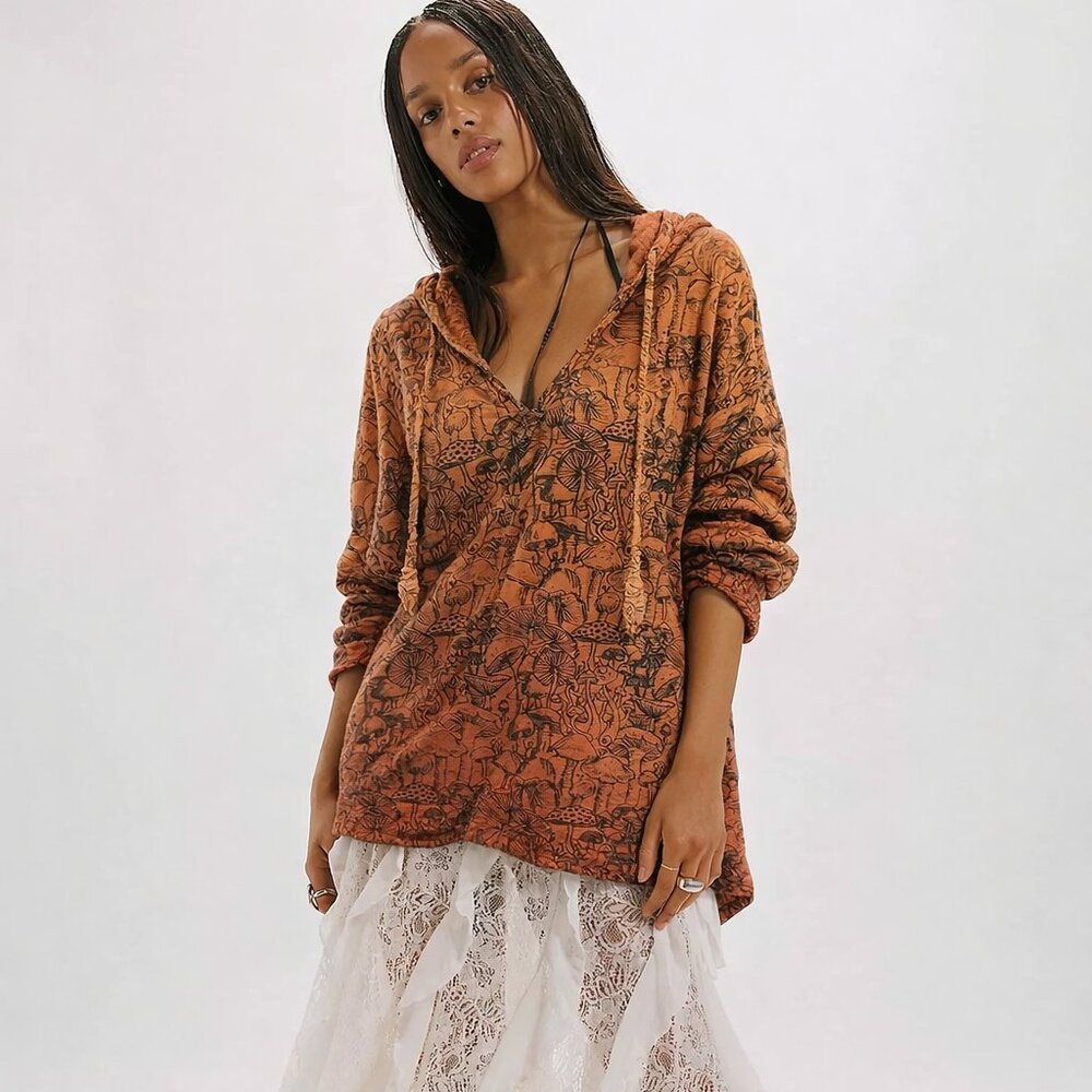 Rust Floral Hoodie Blouse - Women - Picture 2 of 6